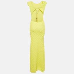 Pre Owned Elisabetta Franchi Lemon Yellow Textured Knit Sleeveless Maxi Dress S