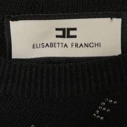 Pre Owned Elisabetta Franchi Black Rhinestone Lettering Rib Knit Red Carpet Dress M