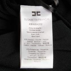 Pre Owned Elisabetta Franchi Black Rhinestone Lettering Rib Knit Red Carpet Dress M