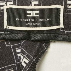 Pre Owned Elisabetta Franchi Black Logo All Over Jersey High Rise Flared Pants S