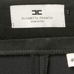 Pre Owned Elisabetta Franchi Black Satin Trim Stretch Crepe Bell Bottom Pants S