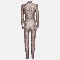 Pre Owned Elisabetta Franchi Lavender Logo Print Jersey Cut-Out Detail Jumpsuit S