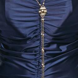 Pre Owned Elisabetta Franchi Navy Blue Chain Detail Jersey Ruche Bodysuit M