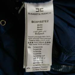 Pre Owned Elisabetta Franchi Navy Blue Chain Detail Jersey Ruche Bodysuit M