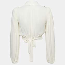 Pre Owned Elisabetta Franchi Off-White Crepe Tie-Up Blouse S