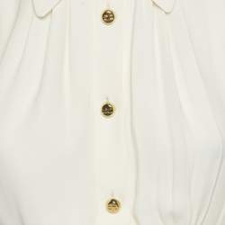 Pre Owned Elisabetta Franchi Off-White Crepe Tie-Up Blouse S