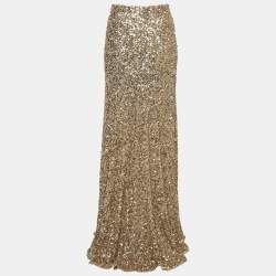 Elisabetta Franchi Gold Flared Maxi Red Carpet Skirt M