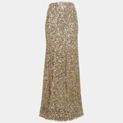 Elisabetta Franchi Gold Flared Maxi Red Carpet Skirt M