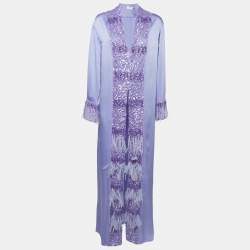 Elisabetta Franchi Purple Embellished Satin Kaftan Dress S