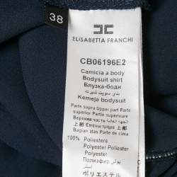 Elisabetta Franchi Navy Blue Chiffon Plunging Neck Bodysuit S