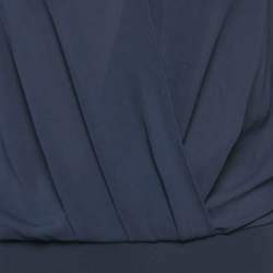 Elisabetta Franchi Navy Blue Chiffon Plunging Neck Bodysuit S