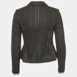 Elisabetta Franchi Black Tweed Button Front Lace Detail Jacket S