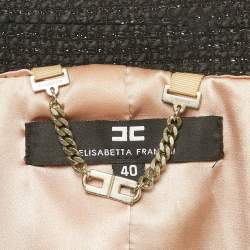 Elisabetta Franchi Black Tweed Button Front Lace Detail Jacket S