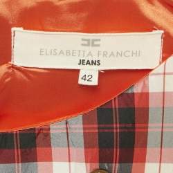 Pre Owned Elisabetta Franchi Jeans Red Checks Neoprene Lace-Up Mini Dress M