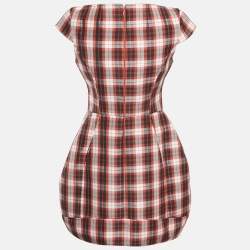 Pre Owned Elisabetta Franchi Jeans Red Checks Neoprene Lace-Up Mini Dress M