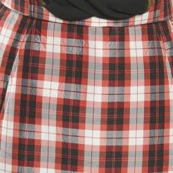 Pre Owned Elisabetta Franchi Jeans Red Checks Neoprene Lace-Up Mini Dress M