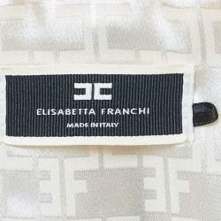Elisabetta Franchi Cream Logo Print Stretch Crepe Bodycon Dress S