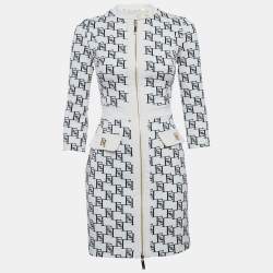 Elisabetta Franchi Cream Logo Print Stretch Crepe Bodycon Dress S
