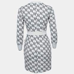 Elisabetta Franchi Cream Logo Print Stretch Crepe Bodycon Dress S