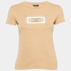 Elisabetta Franchi Beige Applique Cotton Jersey T-Shirt S