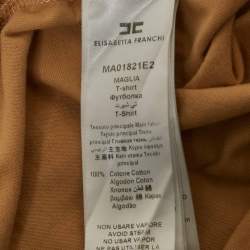 Elisabetta Franchi Beige Applique Cotton Jersey T-Shirt S