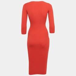 Elisabetta Franchi Red Rib Knit Bodycon Dress S