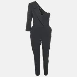 Elisabetta Franchi Black Crepe Corset Inset One Shoulder Jumpsuit M