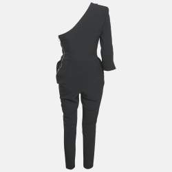 Elisabetta Franchi Black Crepe Corset Inset One Shoulder Jumpsuit M