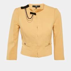 Elisabetta Franchi Yellow Crepe Open Front Jacket M