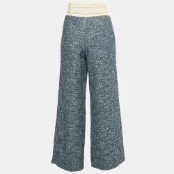Elisabetta Franchi Blue Tweed Belted Trousers M