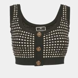 Elisabetta Franchi Black Stretch Tweed Crop Top S