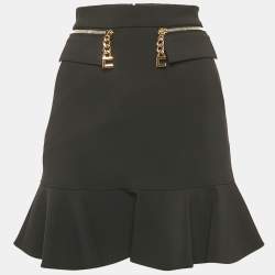 Elisabetta Franchi Black Zipper Detail Crepe Flounce Mini Skirt S