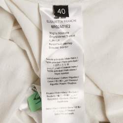 Pre Owned Elisabetta Franchi White Beaded Jersey Crewneck T-Shirt S