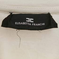 Pre Owned Elisabetta Franchi White Beaded Jersey Crewneck T-Shirt S