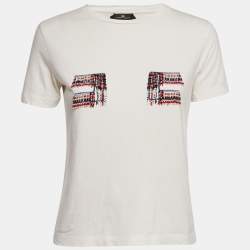 Elisabetta Franchi White Beaded Jersey Crewneck T-Shirt S