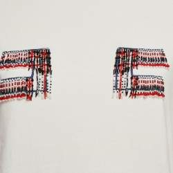 Pre Owned Elisabetta Franchi White Beaded Jersey Crewneck T-Shirt S