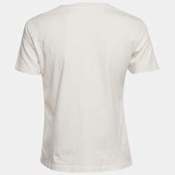 Pre Owned Elisabetta Franchi White Beaded Jersey Crewneck T-Shirt S