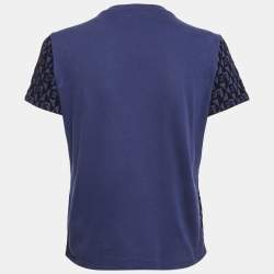 Pre Owned Elisabetta Franchi Blue Monogram Flocked Jersey T-Shirt S