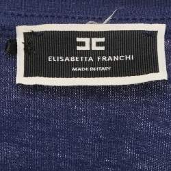 Pre Owned Elisabetta Franchi Blue Monogram Flocked Jersey T-Shirt S