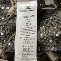 Elisabetta Franchi Silver Sequin Mesh Bow Detail Crop Top M