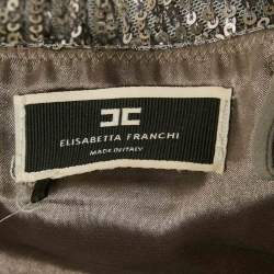 Elisabetta Franchi Silver Sequin Mesh Bow Detail Crop Top M