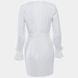 Elisabetta Franchi White Crepe Pleated Detail Mini Dress M