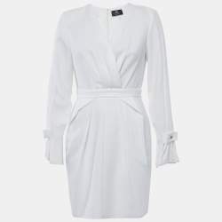 Elisabetta Franchi White Crepe Pleated Detail Mini Dress M