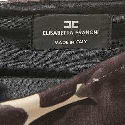 Pre Owned Elisabetta Franchi Grey Floral Print Stretch Crepe Ruffled Mini Skirt S