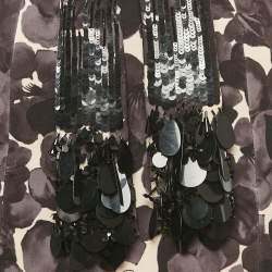 Pre Owned Elisabetta Franchi Grey Floral Print Stretch Crepe Ruffled Mini Skirt S