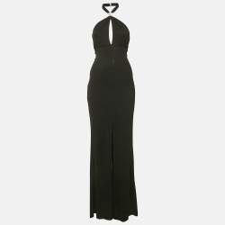 Elisabetta Franchi Black Jersey Logo Embellished Maxi Dress S