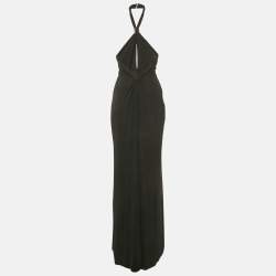 Elisabetta Franchi Black Jersey Logo Embellished Maxi Dress S