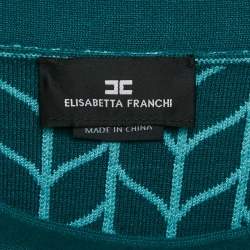 Elisabetta Franchi Blue Patterned Stretch Knit Scallop Hem Bodycon Dress S