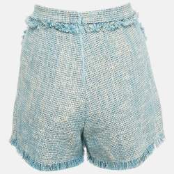 Elisabetta Franchi Blue Cotton Fringed Chain Detail Shorts M