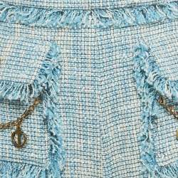 Elisabetta Franchi Blue Cotton Fringed Chain Detail Shorts M